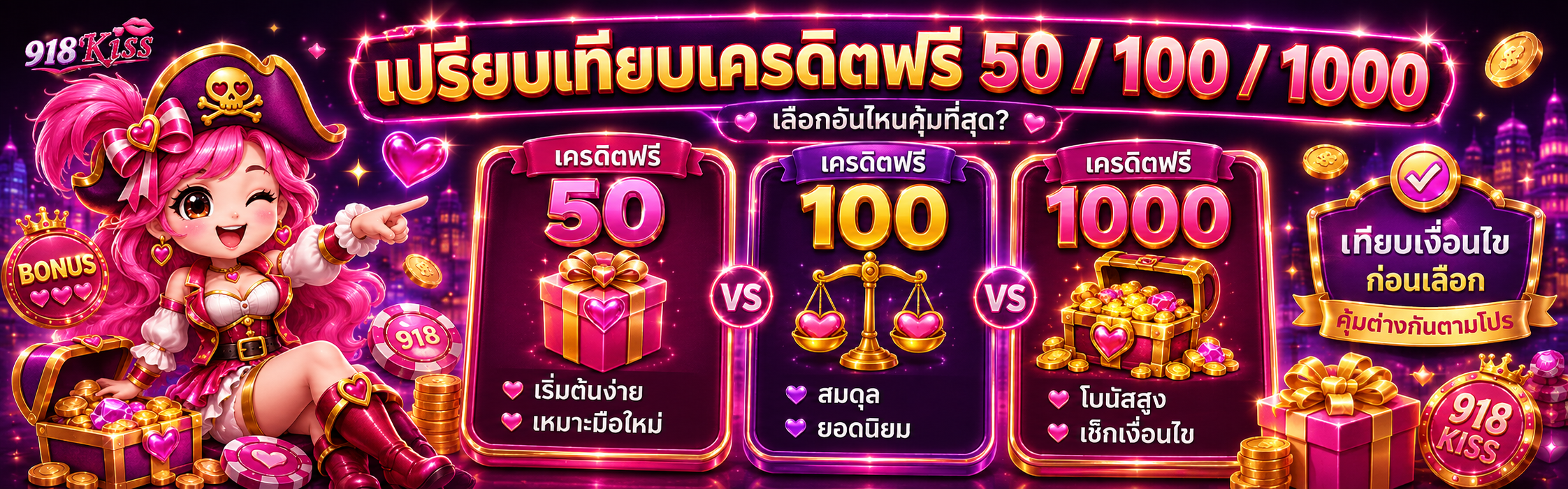 เปรียบเทียบเครดิตฟรี 50 100 1000